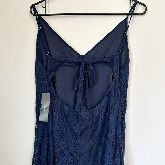 NWT Lulus Zahria Navy Blue Lace Button Front Midi Dress - Size Large - Picture 7 of 10